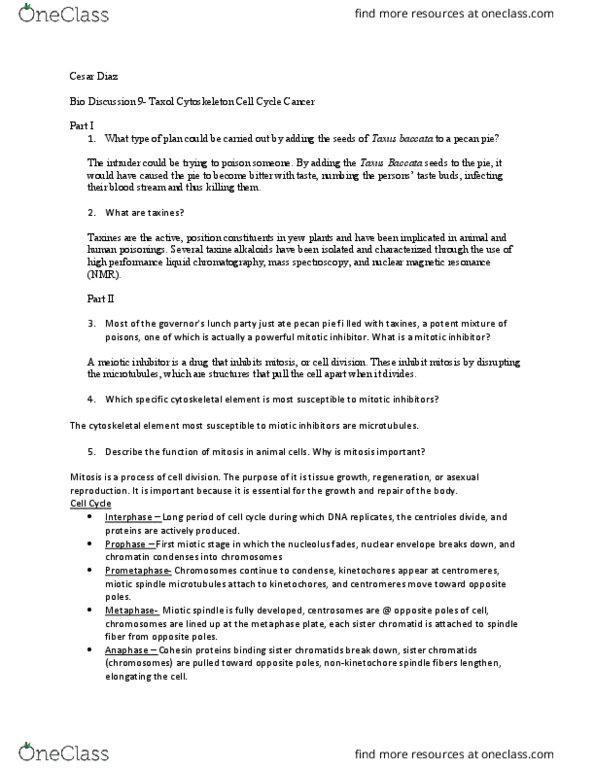 Cas Bi 203 Study Guide - Fall 2017, Quiz - Taxus Baccata, High-Performance  Liquid Chromatography, Nuclear Magnetic Resonance Cas Bi 203 Study Guide - Fall 2017, Quiz - Taxus Baccata, High-Performance  Liquid Chromatography, Nuclear Magnetic Resonance