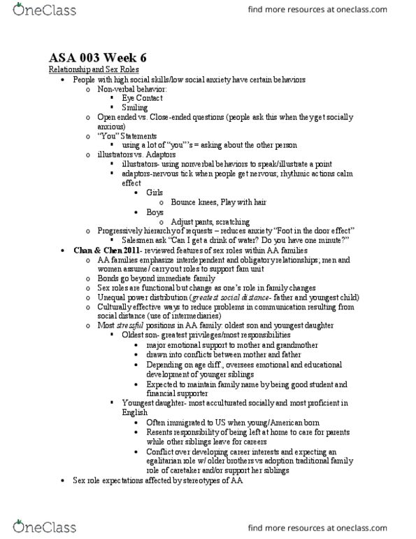 ASA 3 Lecture Notes - Lecture 11: Asian Americans, Acculturation, Extraversion And Introversion thumbnail