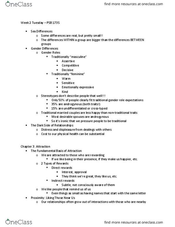 PSY BEH 173S Lecture Notes - Lecture 3: Gender Role thumbnail