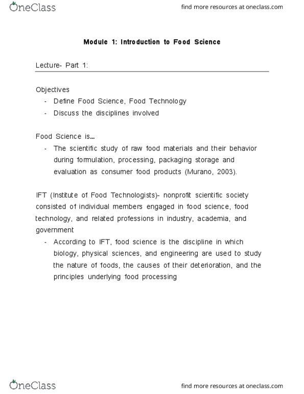 FOS 3042 Lecture Notes - Lecture 1: Food Science, Learned Society thumbnail