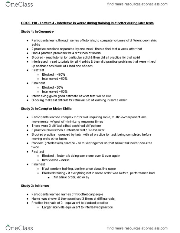 COGS 110 Lecture Notes - Lecture 4: Motor Skill thumbnail