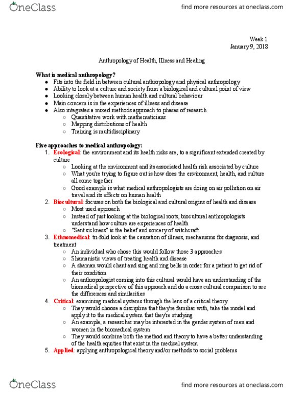 ANTHROP 3HI3 Lecture Notes - Lecture 1: Medical Anthropology, Biological Anthropology, Harm Reduction thumbnail
