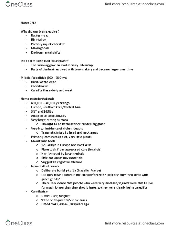 CAS AR 100 Lecture Notes - Lecture 3: Prepared-Core Technique, Injury, Mousterian thumbnail