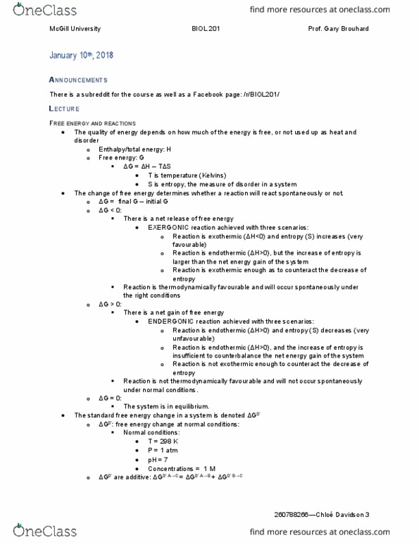 BIOL 201 Lecture Notes - Lecture 2: Net Energy Gain, Reddit, Endergonic Reaction thumbnail