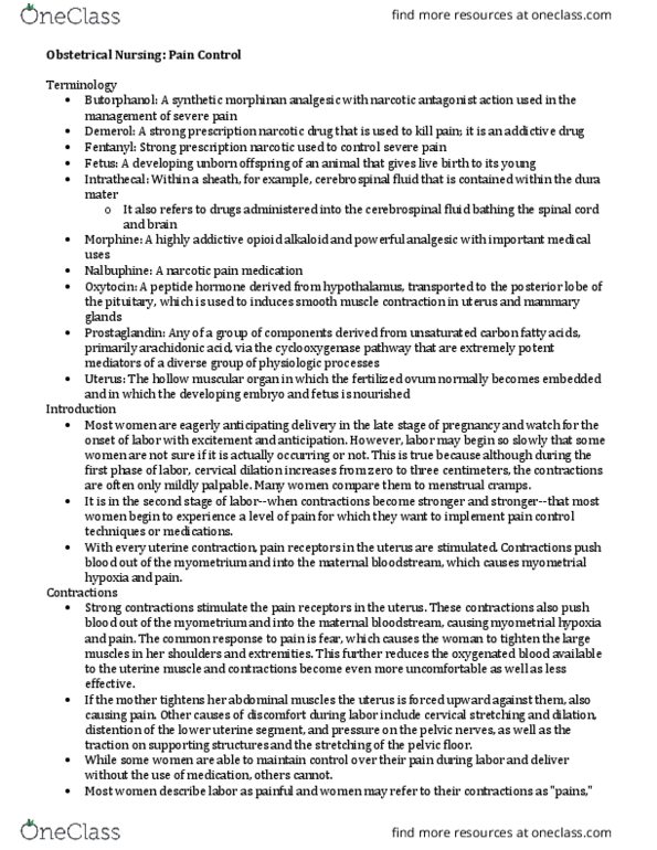 NURS 3334 Chapter Notes - Chapter 72: Opioid Antagonist, Cervical Dilation, Uterine Contraction thumbnail