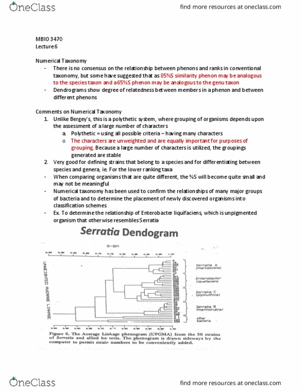 MBIO 3470 Lecture Notes - Lecture 6: Numerical Taxonomy, Serratia, Enterobacter thumbnail