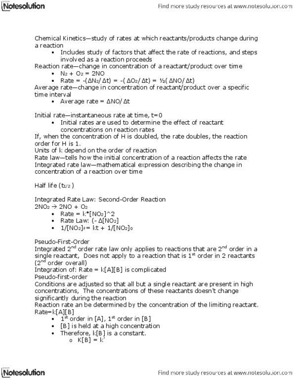 CHM 142 Lecture Notes - Rate Equation, Limiting Reagent, Reaction Rate thumbnail