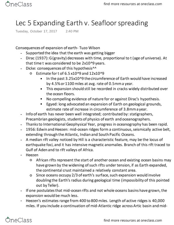 ESS104H1 Lecture 5: Lec 5 Expanding Earth v. Seafloor spreading thumbnail