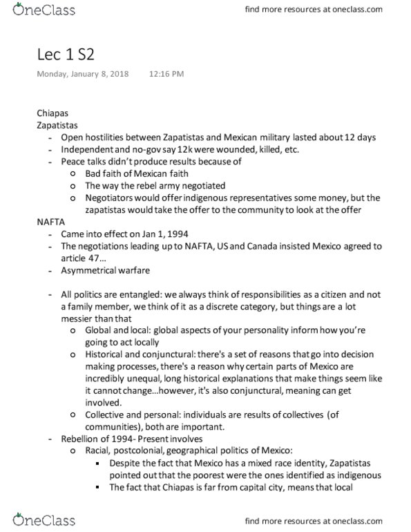 POL101Y1 Lecture Notes - Lecture 1: Discrete Category, North American Free Trade Agreement, Structural Violence thumbnail