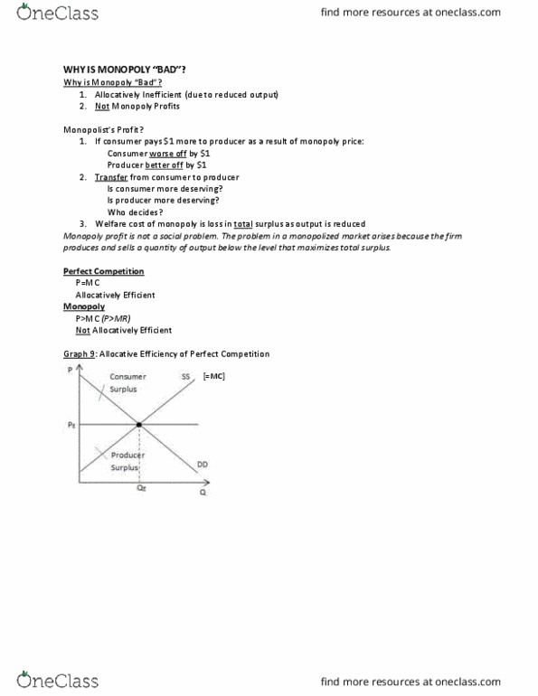 ECO100Y1 Lecture Notes - Lecture 9: Monopoly Profit, Perfect Competition thumbnail