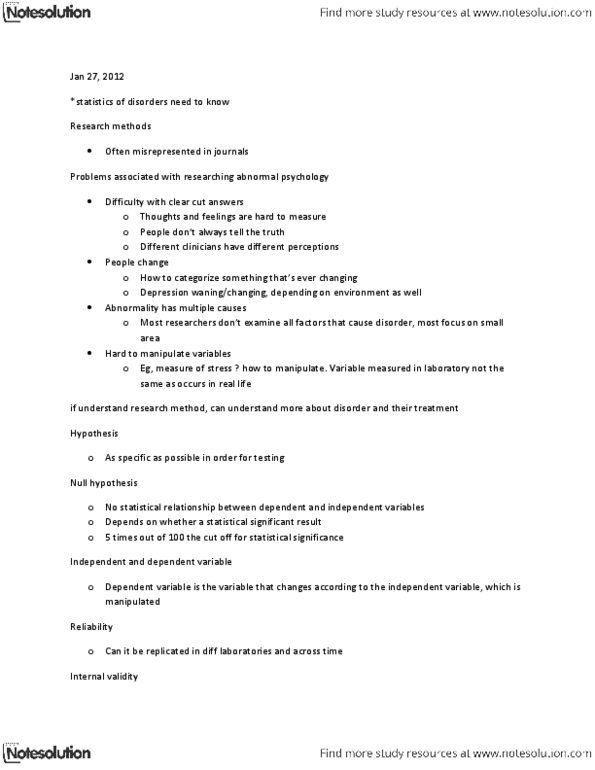 PSY240H1 Lecture Notes - Null Hypothesis, Statistical Significance, Abnormal Psychology thumbnail