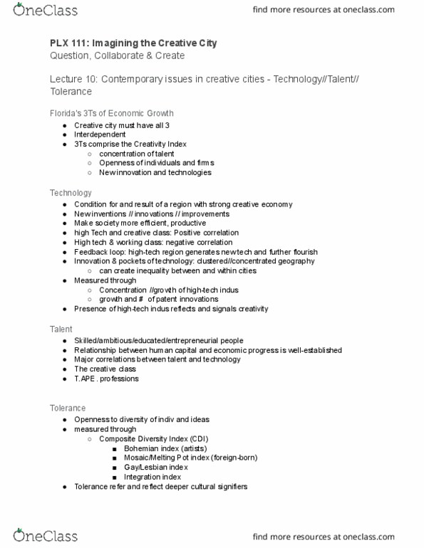 PLX 111 Lecture Notes - Lecture 10: Creative City, Creative Class, High Tech thumbnail