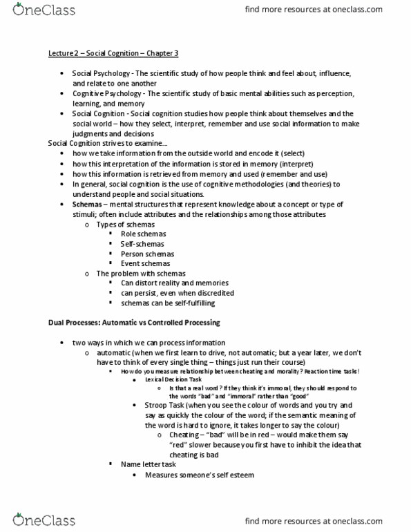 PSYC 2120 Lecture Notes - Lecture 2: Name–Letter Effect, Stroop Effect, Social Cognition thumbnail