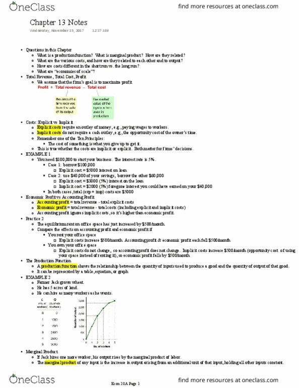 ECON 20A Lecture Notes - Lecture 9: Farmer Jack, Average Cost, Marginal Product thumbnail