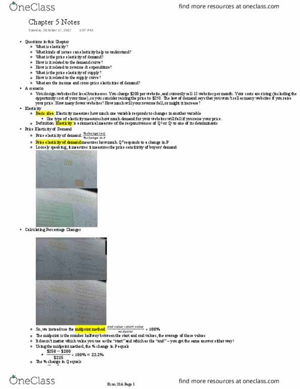 ECON 20A Lecture Notes - Lecture 5: Breakfast Cereal, Midpoint Method, Sunscreen thumbnail