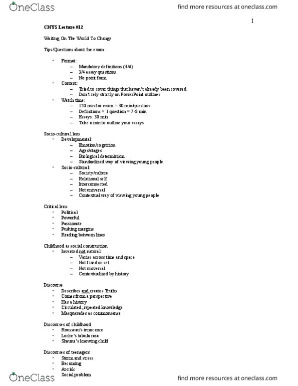 CHYS 1F90 Lecture Notes - Lecture 12: Waiting On The World To Change, Tabula Rasa, Biological Determinism thumbnail