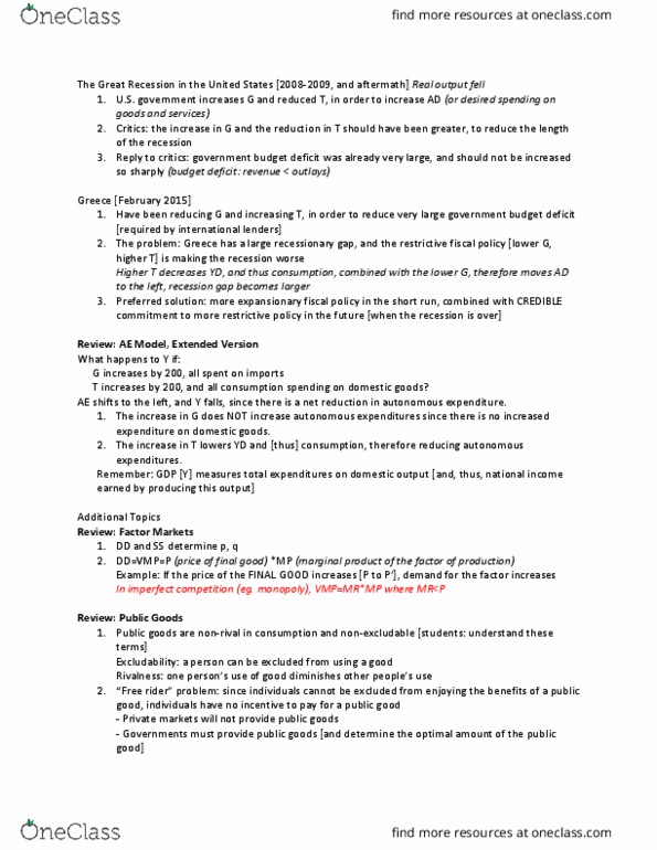 ECO100Y1 Lecture Notes - Lecture 17: Government Budget Balance, Free Rider Problem, Output Gap thumbnail