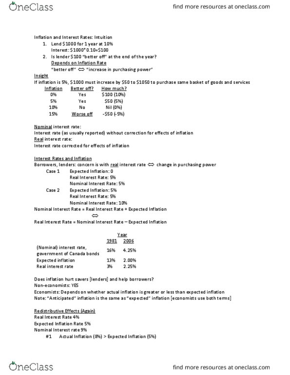 ECO100Y1 Lecture Notes - Lecture 19: Nominal Interest Rate, Real Interest Rate thumbnail