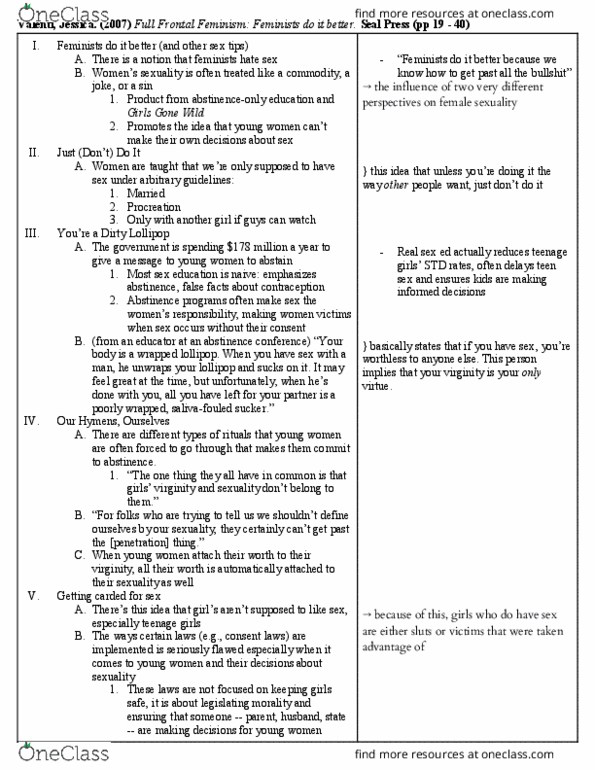 WOMENSTD 220 Chapter Notes - Chapter week 3 pt 1/4: Perseus Books Group, Human Sexual Activity, Real Sex thumbnail