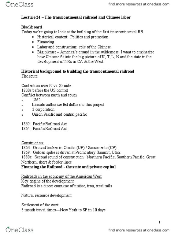 ESPM 50AC Lecture Notes - Lecture 19: Promontory, Utah, Golden Spike, Natural Resource thumbnail