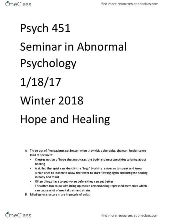 PSY 451 Lecture Notes - Lecture 5: Dysphoria, Spiritualism, Psych thumbnail