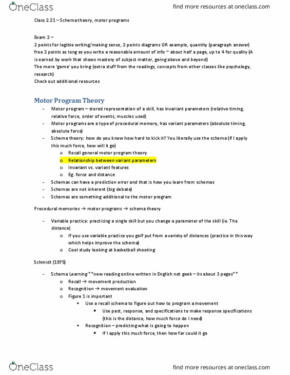 EPHE 245 Lecture Notes - Lecture 6: Motor Program, Procedural Memory thumbnail