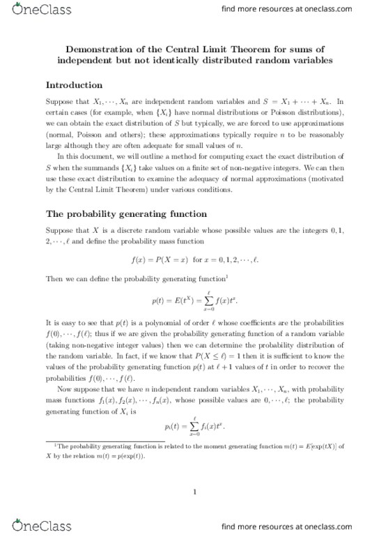 STA305H1 Lecture Notes - Lecture 4: Probability-Generating Function, Moment-Generating Function, Central Limit Theorem thumbnail
