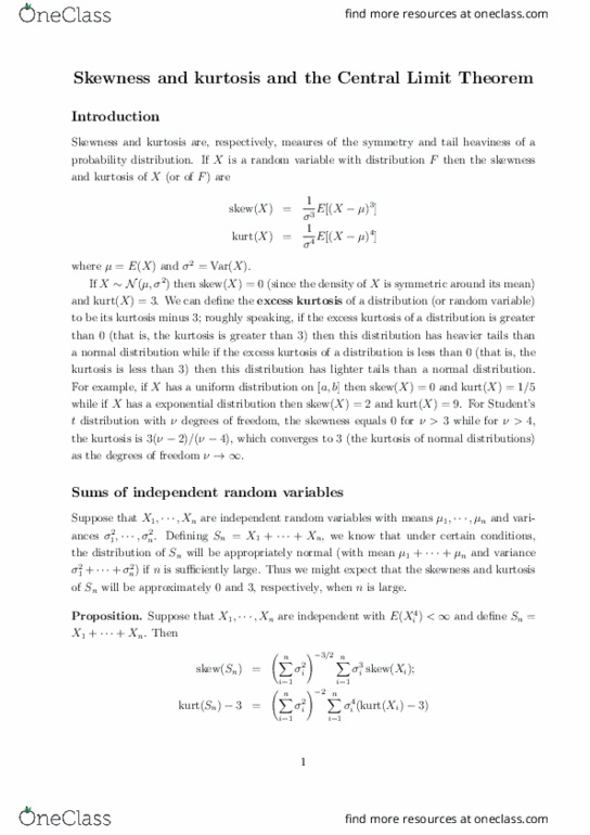 STA305H1 Lecture Notes - Lecture 1: Kurtosis, Central Limit Theorem, Exponential Distribution thumbnail