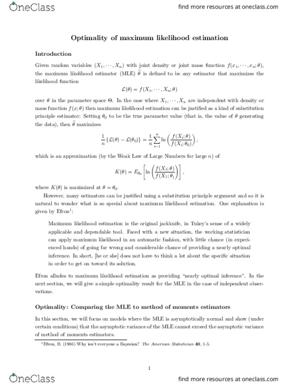 STA305H1 Lecture Notes - Lecture 7: Maximum Likelihood Estimation, The American Statistician, Likelihood Function thumbnail