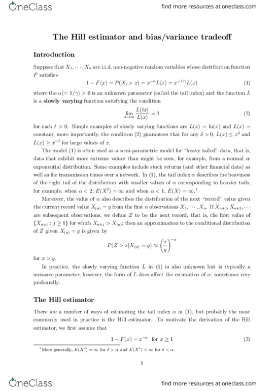 STA305H1 Lecture Notes - Lecture 6: Maximum Likelihood Estimation, Pareto Distribution, Semiparametric Model thumbnail