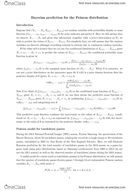 STA305H1 Lecture Notes - Lecture 9: Poisson Distribution, Posterior Probability, Prior Probability thumbnail