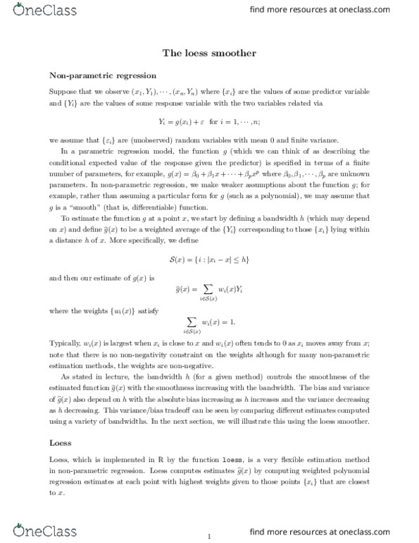 STA305H1 Lecture Notes - Lecture 8: Local Regression, Nonparametric Regression, Nonparametric Statistics thumbnail