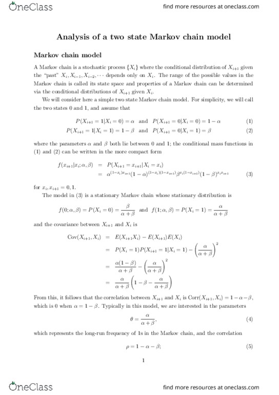 STA305H1 Lecture Notes - Lecture 5: Markov Chain, Phil Kessel, Likelihood Function thumbnail