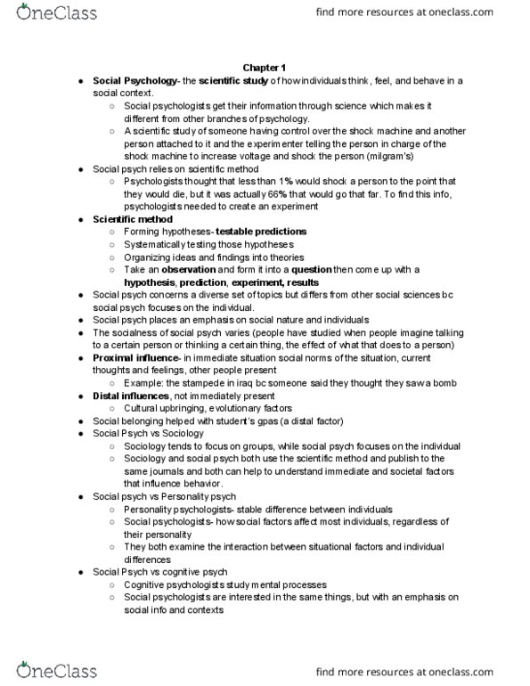 01:830:321 Chapter Notes - Chapter 1: Scientific Method, Psych, Social Cognition thumbnail