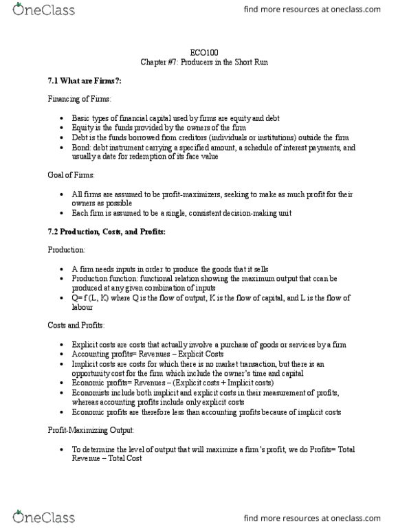 ECO100Y5 Lecture Notes - Lecture 7: General Instruction Of The Roman Missal, Marginal Revenue, Profit Maximization thumbnail
