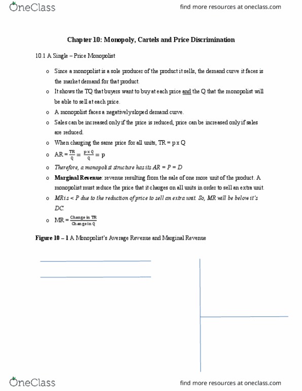 ECO100Y5 Lecture Notes - Lecture 10: Marginal Revenue, Demand Curve, Perfect Competition thumbnail