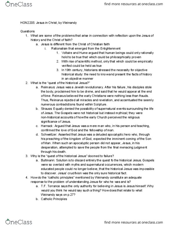 THE 2205 Chapter Notes - Chapter 1 (Part 1): Hermann Samuel Reimarus, Scientific Method, Second Vatican Council thumbnail