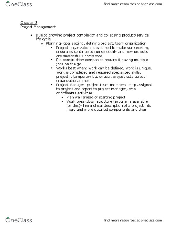 FARE 3310 Lecture Notes - Lecture 3: Work Breakdown Structure, Gantt Chart, Project Management thumbnail