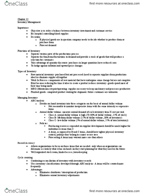 FARE 3310 Lecture Notes - Lecture 14: Material Requirements Planning, Package Pilferage, Personnel Selection thumbnail
