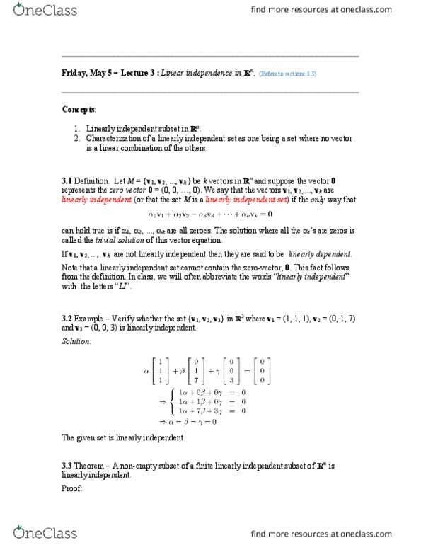 MATH136 Lecture Notes - Lecture 5: Linear Combination, Linear Independence, Selenium thumbnail