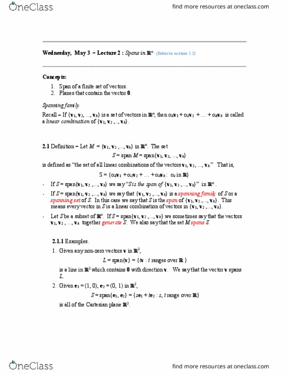 MATH136 Lecture Notes - Lecture 6: Cartesian Coordinate System, Linear Combination, International Sport Karate Association thumbnail