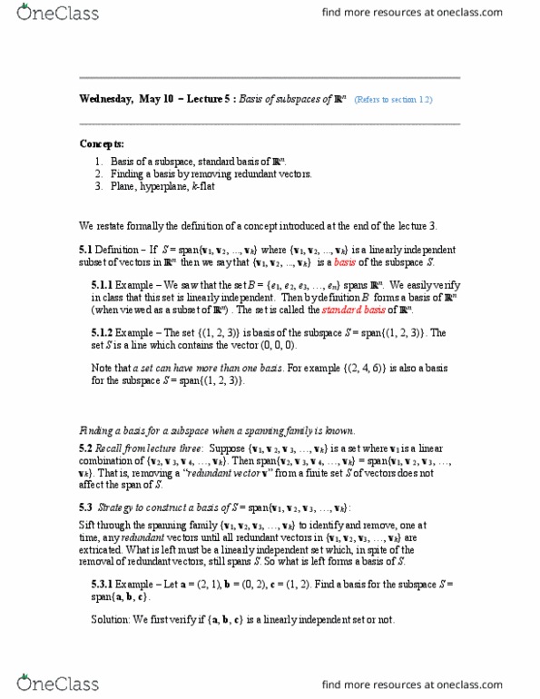 MATH136 Lecture Notes - Lecture 3: Hyperplane, Linear Combination thumbnail