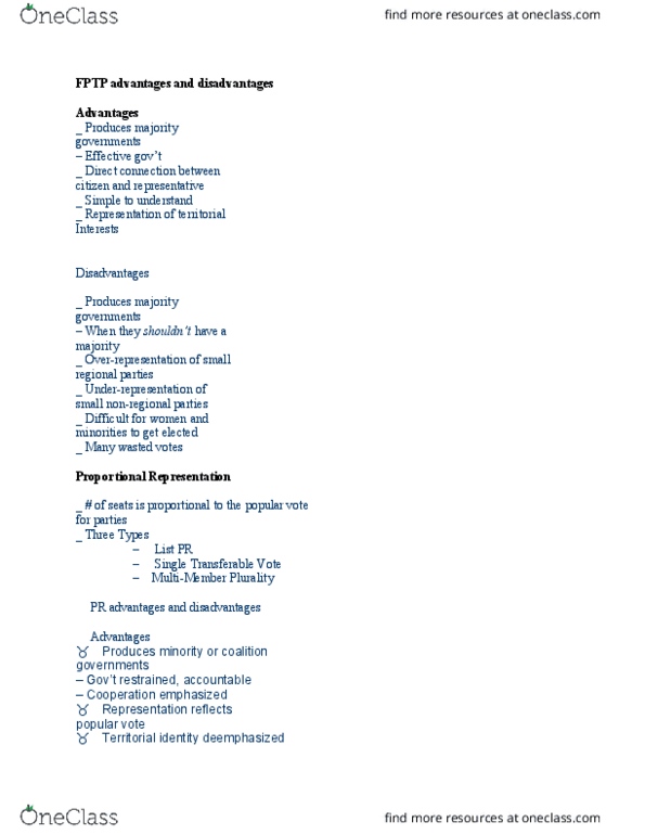 POLS 1400 Lecture Notes - Lecture 20: Single Transferable Vote, Proportional Representation thumbnail