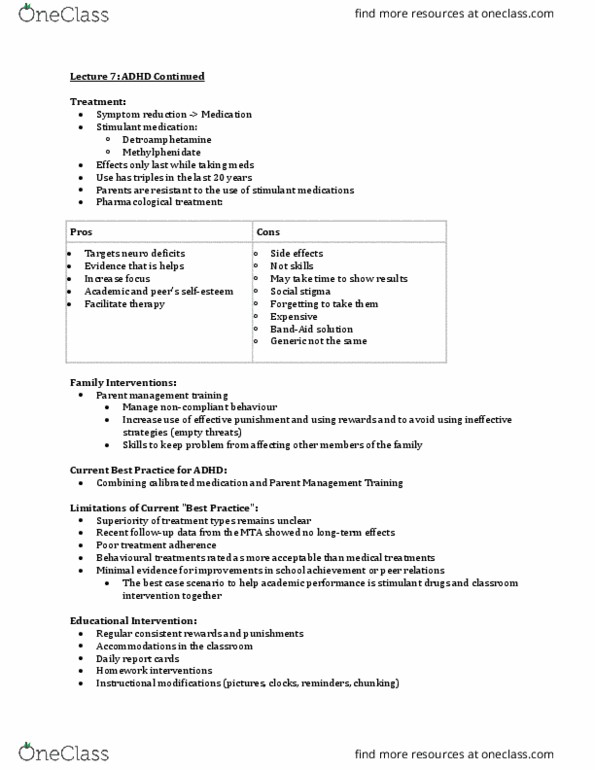 PSY 4105 Lecture Notes - Lecture 7: Parent Management Training, Methylphenidate, Fidgeting thumbnail
