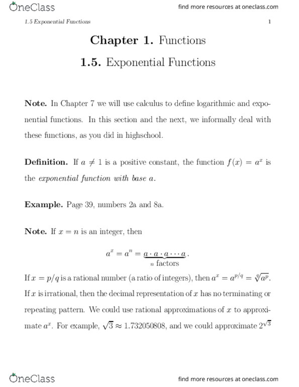 Mathematics 1560 Lecture Notes - Lecture 5: Irrational Number, Exponential Growth, Exponential Function thumbnail