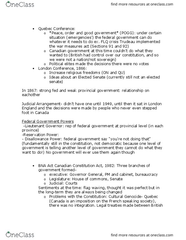 POLS 2300 Lecture Notes - Lecture 3: Constitution Act, 1982, October Crisis, Air Canada thumbnail