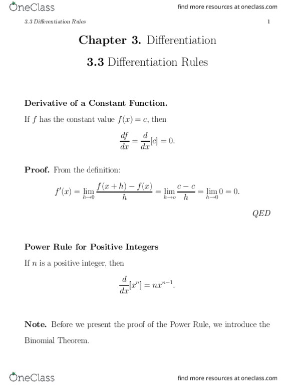 Mathematics 1560 Lecture Notes - Lecture 10: Power Rule, Quotient Rule, Product Rule thumbnail