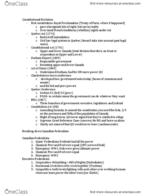 POLS 2300 Lecture Notes - Lecture 11: Charlottetown Accord, Report On The Affairs Of British North America, Clarity Act thumbnail