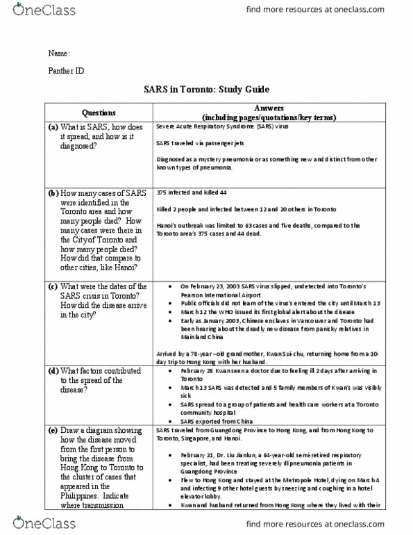 PAD 3800 Lecture 6: Case #6 SARS in Toronto Study Guide thumbnail