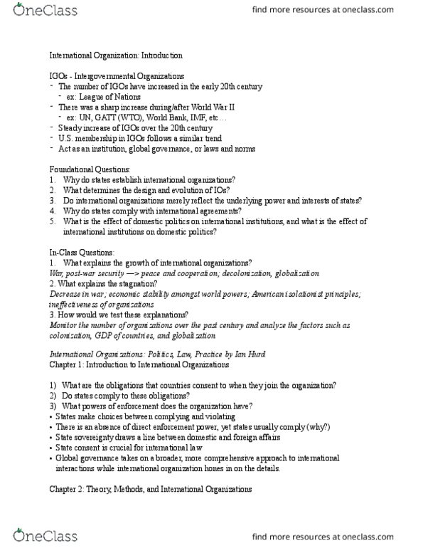 POLS 2331 Lecture Notes - Lecture 1: Global Governance, General Agreement On Tariffs And Trade, World Trade Organization thumbnail